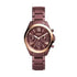 Fossil Modern Courier BQ3281 women's quartz chronograph watch with wine sunray dial, rose gold bezel, and wine-tone stainless steel bracelet