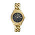 Fossil Stella ES5133 multifunction quartz ladies watch with black sunray dial, crystal-set bezel, and gold-tone stainless steel curb-link bracelet