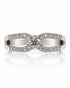 9ct white gold engagement ring with split shank, pavé diamonds and four-claw centre setting