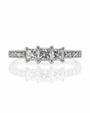 9ct white gold trilogy engagement ring with three princess-cut diamonds and pavé shoulders