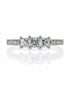 9ct white gold trilogy engagement ring with three princess-cut diamonds and pavé shoulders