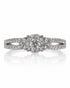 9ct white gold engagement ring with round diamond cluster halo and split shank pavé shoulders