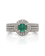 9ct white gold halo engagement ring with 0.39ct diamonds and triple-row pavé shoulders