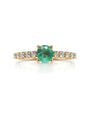 9ct yellow gold engagement ring with 0.50ct round emerald and pavé diamond shoulders