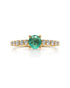9ct yellow gold engagement ring with 0.50ct round emerald and pavé diamond shoulders