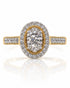9ct yellow gold oval halo engagement ring with illusion-set centre diamond and pavé shoulders