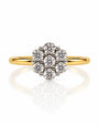 9ct yellow gold cluster engagement ring with seven round stones in claw setting