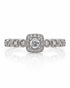 9ct white gold cushion halo engagement ring with 0.20ct diamonds and milgrain detailing