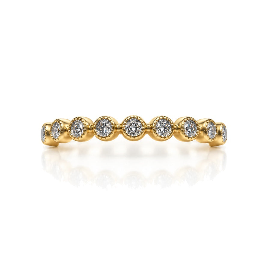 9ct yellow gold eternity band with round diamonds in continuous bezel setting