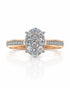 9ct rose gold oval cluster engagement ring with claw-set diamonds and double pavé shoulders