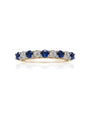 9ct yellow gold half eternity ring with round sapphires in shared claw setting