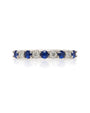 9ct white gold half eternity band with alternating round blue sapphires and diamonds in claw setting