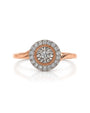 9ct rose gold engagement ring with round diamond cluster halo and pavé surround