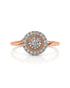 9ct rose gold engagement ring with round diamond cluster halo and pavé surround