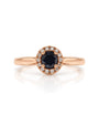 9ct rose gold halo engagement ring with round centre diamond and pavé-set diamond halo