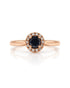 9ct rose gold halo engagement ring with round centre diamond and pavé-set diamond halo