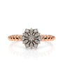 9ct rose gold diamond cluster dress ring with snowflake motif and beaded shank