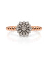 9ct rose gold diamond cluster dress ring with snowflake motif and beaded shank