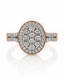 9ct rose gold oval diamond cluster halo engagement ring with pavé shoulders and milgrain detail