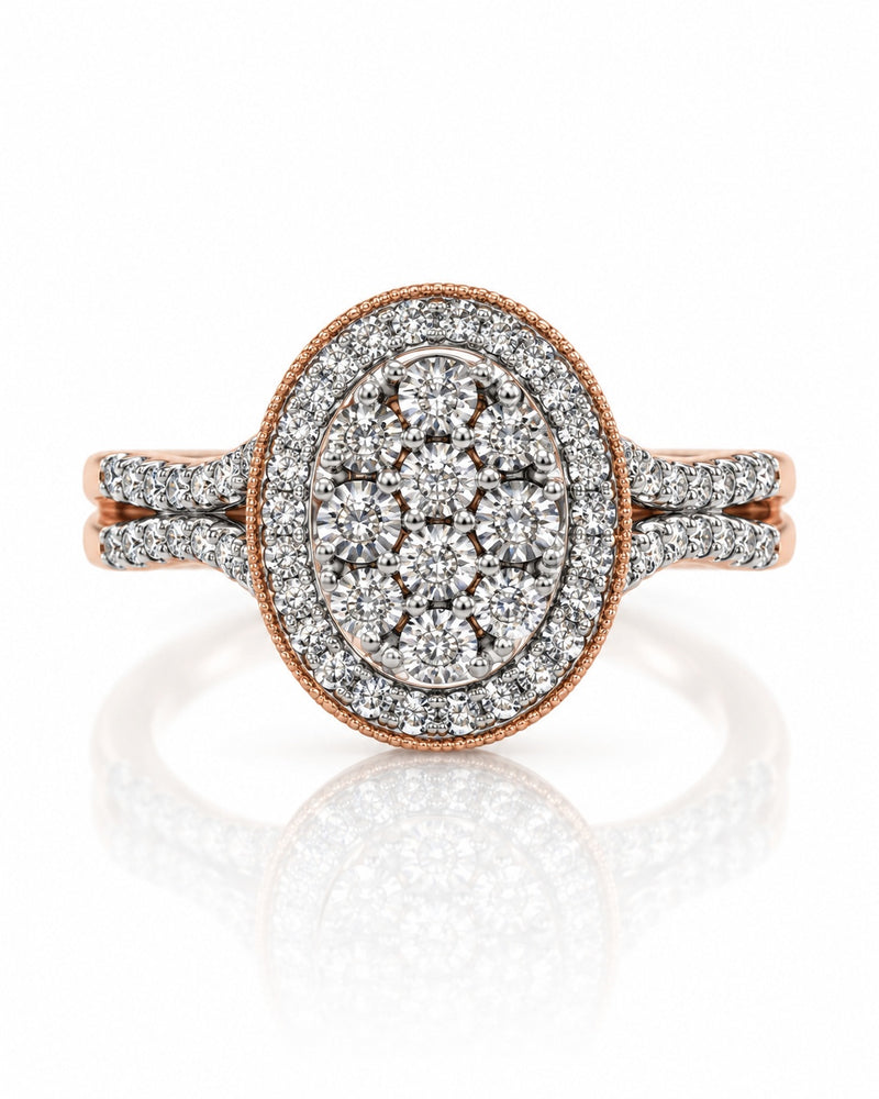 9ct Rose Gold 0.26ctw Oval Diamond Cluster Halo Engagement Ring (G1102120)