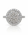 9ct white gold engagement ring with double halo cluster and pavé-set diamond shoulders