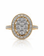 9ct yellow gold engagement ring with oval diamond cluster halo and pavé shoulders