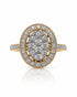 9ct yellow gold engagement ring with oval diamond cluster halo and pavé shoulders
