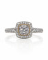 9ct white gold cushion diamond halo engagement ring with milgrain beading and pavé shoulders