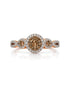 9ct rose gold engagement ring with cognac diamond cluster, white diamond halo and twisted pavé shoulders