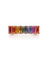 9ct rose gold eternity ring with eight emerald cut emeralds in continuous claw setting