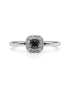 9ct white gold engagement ring with black diamond centre and white diamond cushion halo