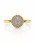 9ct yellow gold engagement ring with round diamond cluster centre and double halo