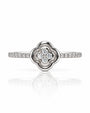 9ct white gold diamond cluster engagement ring with four-leaf clover motif and pavé shoulders