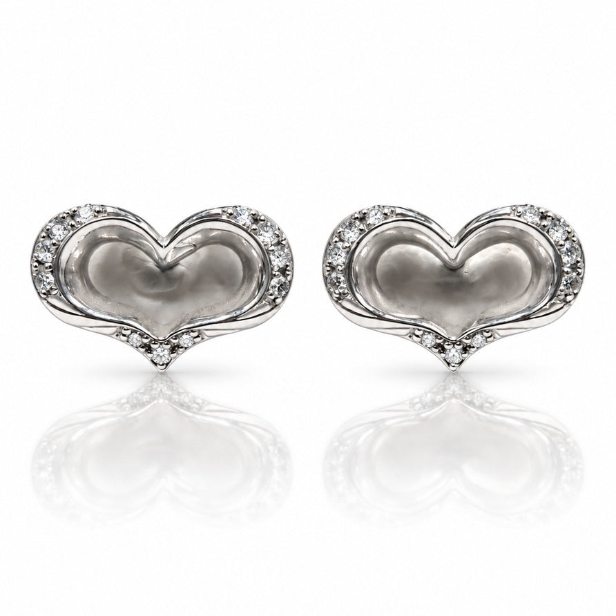Pair of 9ct White Gold open heart diamond stud earrings with claw-set diamonds