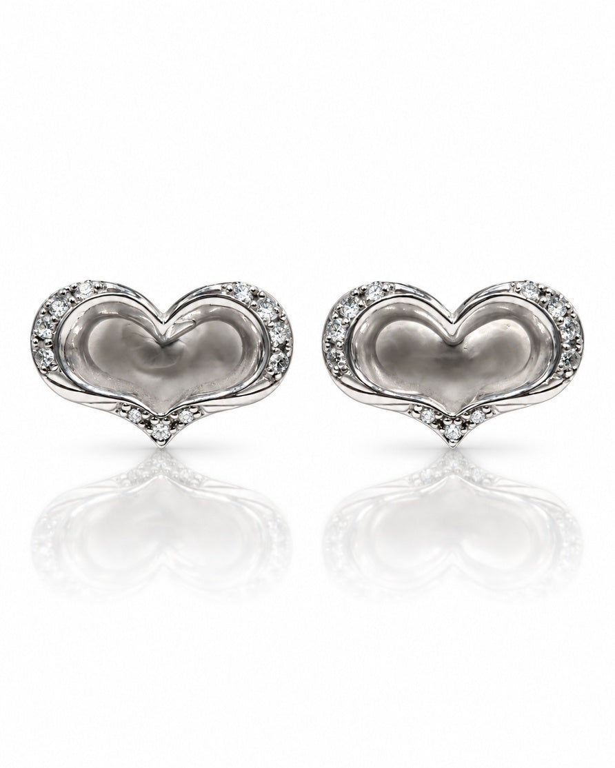 Pair of 9ct White Gold open heart diamond stud earrings with claw-set diamonds