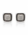 Square 9ct white gold pavé stud earring with cushion-shaped bead-set diamond panel and polished surround