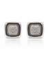 Square 9ct white gold pavé stud earring with cushion-shaped bead-set diamond panel and polished surround