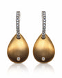 9ct yellow and white gold drop earrings with diamond hook bars and brushed pear drops