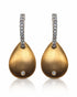 9ct yellow and white gold drop earrings with diamond hook bars and brushed pear drops