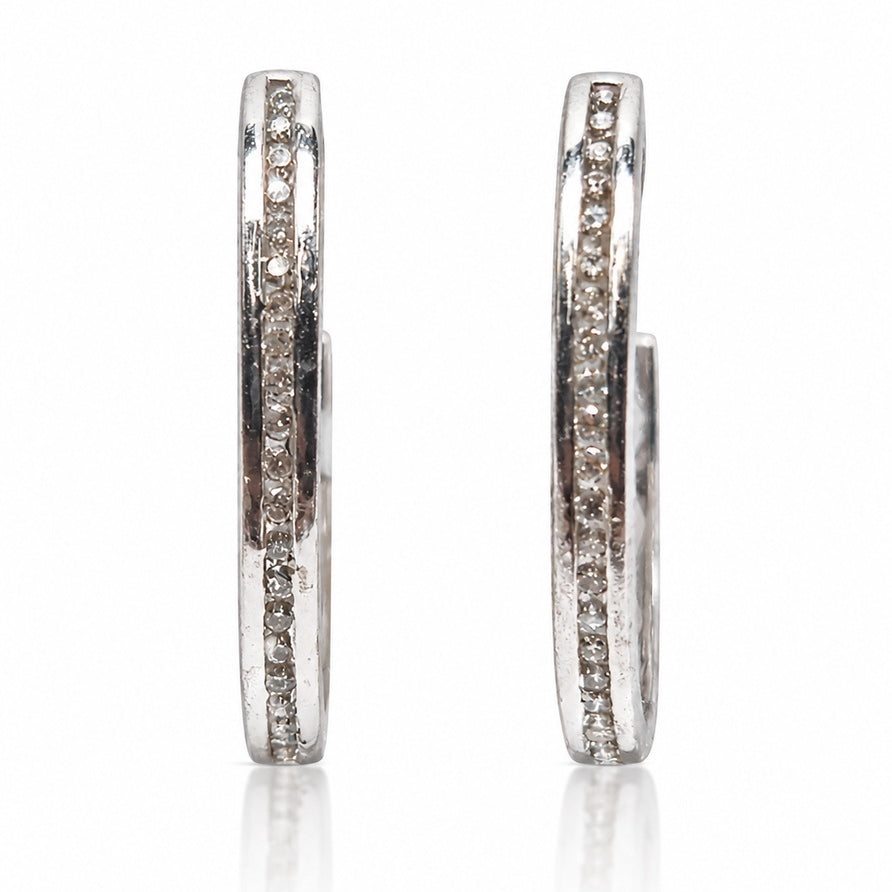 9ct white gold hoop earrings with a row of channel-set round diamonds