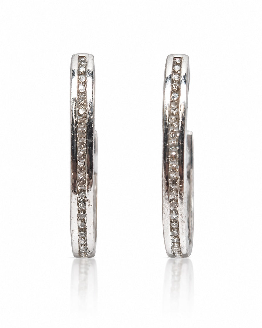 9ct white gold hoop earrings with a row of channel-set round diamonds