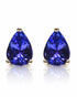 Pair of pear-cut blue tanzanite stud earrings in 9ct white gold three-claw settings