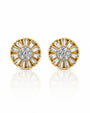 9ct yellow gold sunburst stud earrings with central round diamond cluster and beaded edge