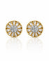 9ct yellow gold sunburst stud earrings with central round diamond cluster and beaded edge