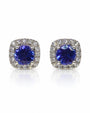 Pair of 14ct white gold halo stud earrings with round tanzanite centres and pavé diamonds