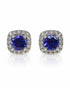 Pair of 14ct white gold halo stud earrings with round tanzanite centres and pavé diamonds