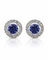 Pair of 14ct white gold stud earrings with round tanzanite centres and diamond halos