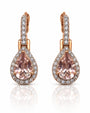Pair of 9ct rose gold drop earrings with pear morganite and diamond halo