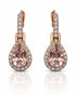 Pair of 9ct rose gold drop earrings with pear morganite and diamond halo