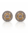 Pair of 9ct yellow gold round diamond halo stud earrings with 4-claw centres
